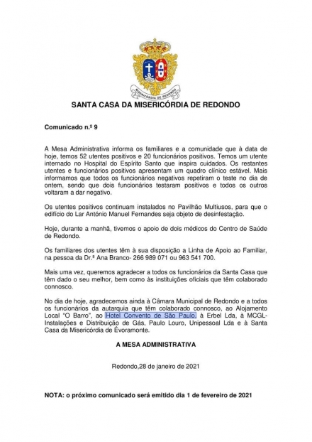 11.00 Santa da Casa da Misericórdia de Redondo - COVID 19 | Janeiro 2021 - Fundação Henrique Leote